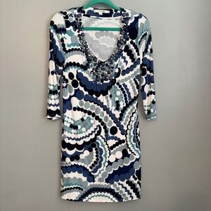 EUC Boden Jewel Bib V Neck Jersey Shift Dress Size 4